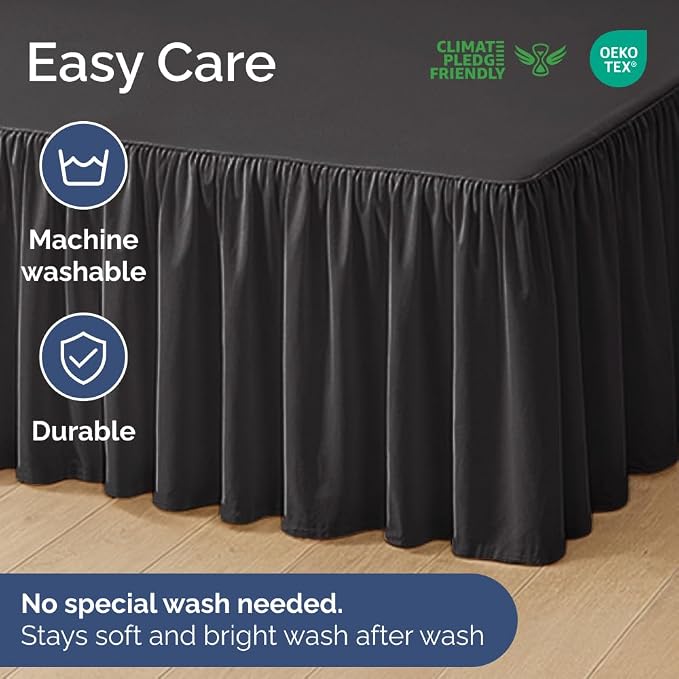 Bedskirt King Size Ruffle - Ruffled Bed Skirt - 12 Inch Drop - Black | Bedskirt with Platform, Ultra-Soft Premium Hotel Quality, Wrinkle Free, Fade & Shrink Resistant, for Women, Men, Kids & Teens