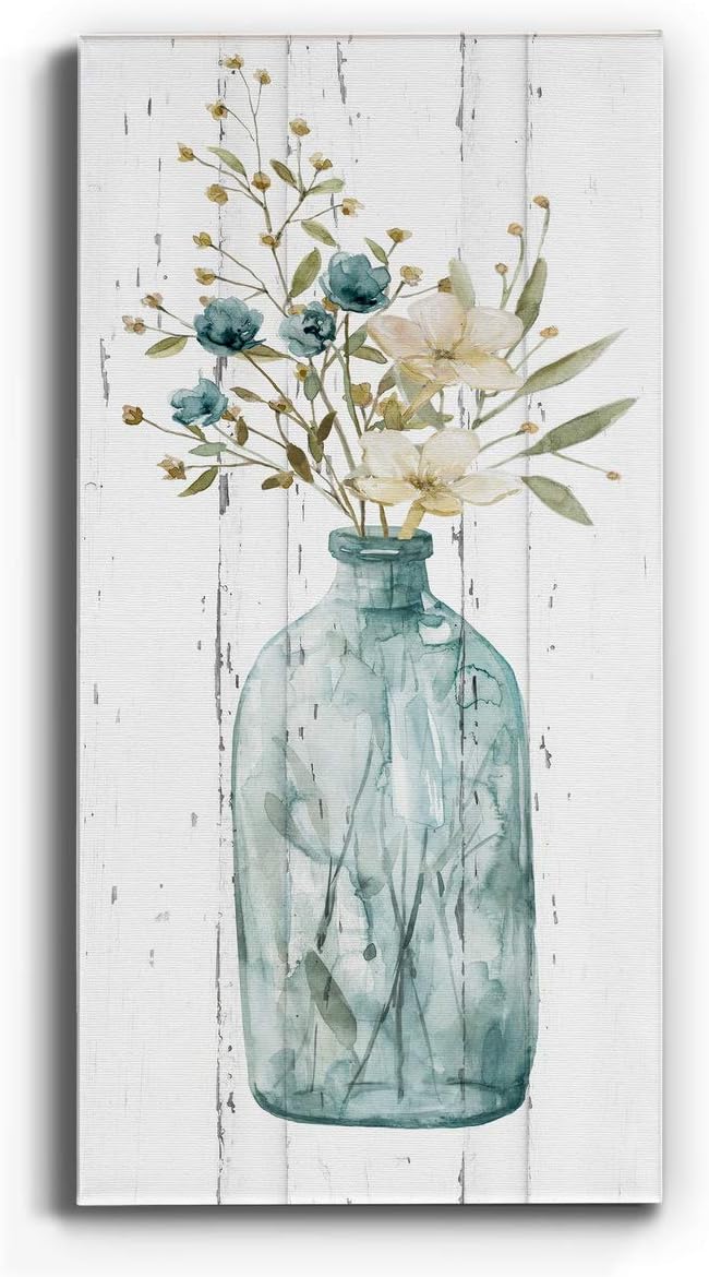 Renditions Gallery Canvas Flowers Wall Art Home Paintings & Prints Elegant Floral Vase Modern Romantic Botanical Bouquet Artwork Decorations for Office Bedroom Kitchen - 12"x24" LT43