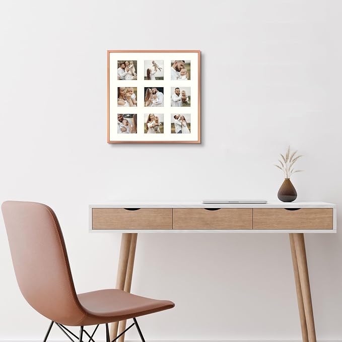 Golden State Art 16x16 Collage Frame for 9 4x4 Photos Rose Gold 2 Pack