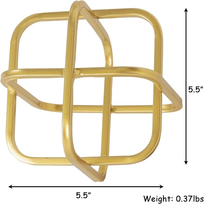 5.5" Gold Metal Geometric Sculpture, Modern Square Decorative Sphere