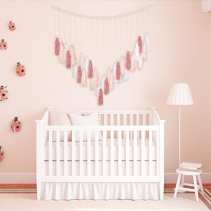 Luxbrand Large Macrame Wall Haning Boho Home Decor, Blush Pink Tassel Wall Decor Bohemian, Bedroom Living Room Girls Room Nursery Dorm Room Decoration Christmas Gift