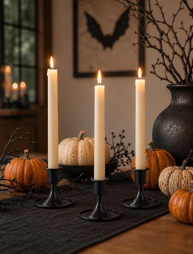 Black Candlestick Candle Holders for Taper : Romadedi Candle Stick Holder Vintage Table Centerpiece Halloween Decoration Wedding Christmas Fireplace Mantel Home Deocr Set of 2