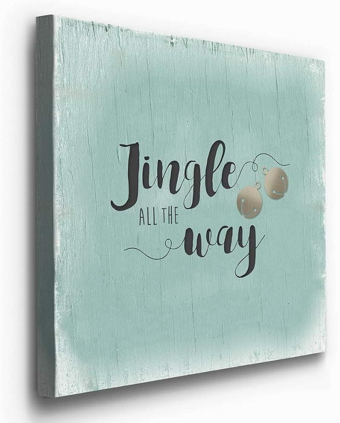 Renditions Gallery Xmas Wall Prints for Home Decor Rustic Jingle all the way Christmas Bells Canvas Wall Paintings for Bedroom Living Room & Kitchen Decorations - 16"X16" LT05