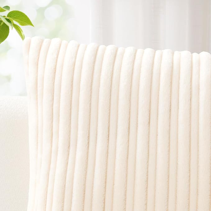 Kevin Textile Striped Corduroy 12”x24” Pillow Cover 1 Pack, Cream White