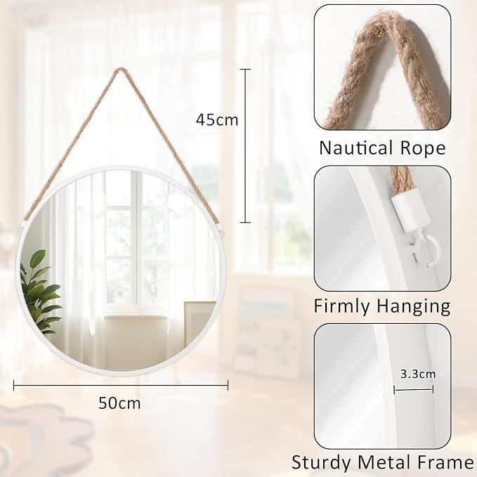 Wall Mounted Mirror, Regular Circle Hanging Mirror Wooden Framed Round Decorative Mirrors for Hallway Entryway Vanity Decor 20 Inch Mirrors