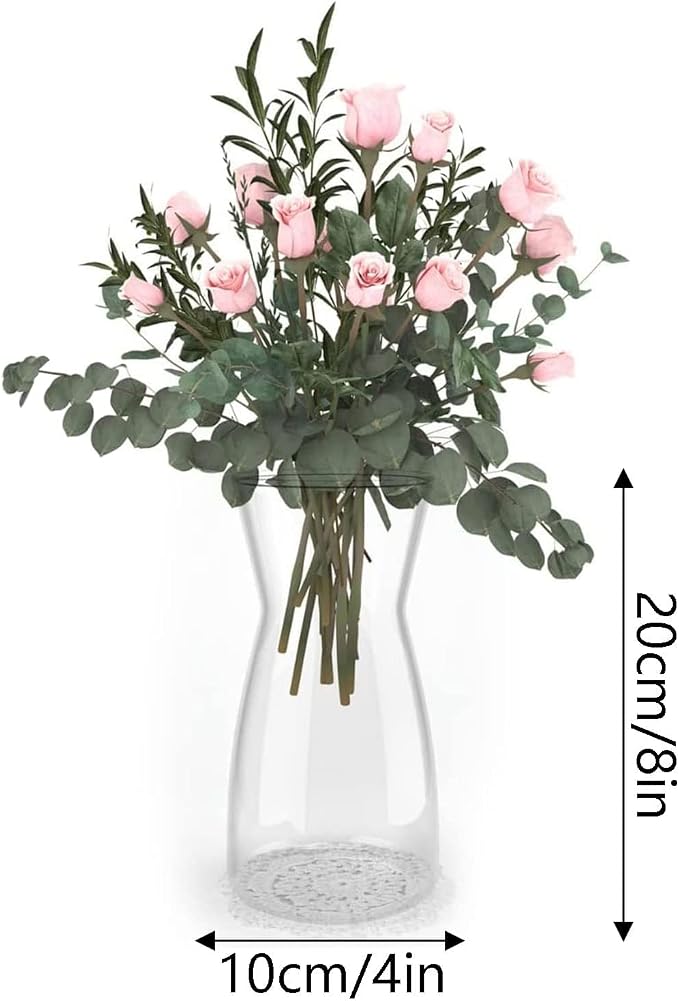 8 Inch Clear Glass Vase for Flowers, Decorative Flower Vase | Wide Mouth Vase, Crystal Glass Flower Vase for Modern Farmhouse, Vintage, Modern Vase for Table Centerpieces, Home Decor