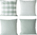 HOPLEE Farmhouse Sage Green Summer Pillow Covers 20x20 Cushion Cover with Buffalo Plaid, Solid Sage Green, Striped and Gingham Plaid Design 20x20 inch,4 Pack