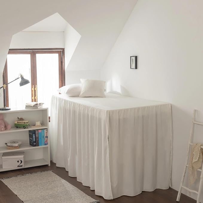 Dorm Bed Skirt Twin XL 36 Inch Drop Length | Ivory, Ruffled Pattern College Dorm Room Bed Skirts - Split Corner, Easy Care, Microfiber Bed Skirt Dust Ruffle with Platform