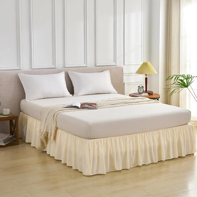 Bed Skirt Full Size Ruffled Bed Skirt, 16'' Full Dust Ruffle Bed Skirts | With Split Corners, Dust Ruffle with Platform, Microfiber, Breathable, Soft, Easy Fit, Beige