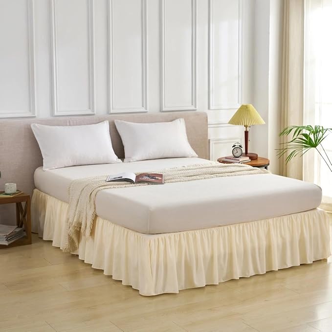 Bed Skirt Queen Size Ruffled Bed Skirt, 16'' Queen Dust Ruffle Bed Skirts | With Split Corners, Dust Ruffle with Platform, Microfiber, Breathable, Soft, Easy Fit, Beige