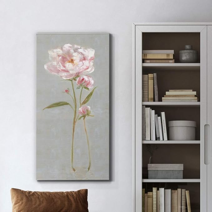 Renditions Gallery Canvas Nature Wall Art Home Paintings & Prints Magical Pink Peony Modern Romantic Abstract Canvas Glam Artwork Decorations for Bedroom Office Kitchen - 12"x24" LT43