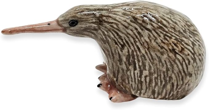 WitnyStore Tiny 2" Brown Sitting Kiwi Flightless Bird Figurine - Miniature Hand Made Painted Ceramic Birds Aves Colorful Porcelain Feathered Animals Cute Decorative Collectible Figures Décor Gifts