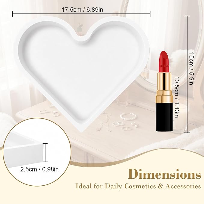 BLESWIN Cute Heart Silicone Jewelry Dish, Soft Ring Holder Tray, Small Trinket Bowl for Keys Earrings Necklace, Aesthetic Home Decoration Gift for Women Girls Mom Best Friend, White