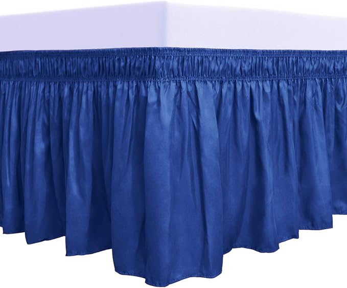 PureFit Wrap Around Ruffled Bed Skirt, Classic Blue, Queen/King - 18" Drop | Wrinkle Free Bedskirt Dust Ruffles, Easy to Put On Frame Cover with Adjustable Elastic Belt