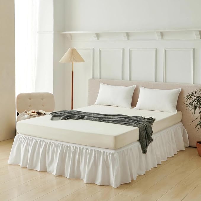 Bed Skirt Twin Size Ruffled Bed Skirt, 22'' Twin Dust Ruffle Bed Skirts | With Split Corners, Dust Ruffle with Platform, Microfiber, Breathable, Soft, Easy Fit, White