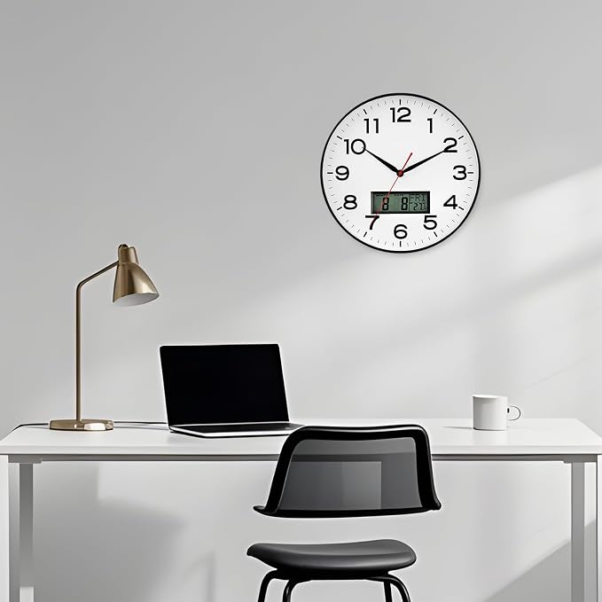 AKCISOT 12 Inch Wall Clock, Silent Battery Operated Analog Clock, Black | LCD | Office | Kitchen | Living Room | Classroom | Easy-to-read Numbers