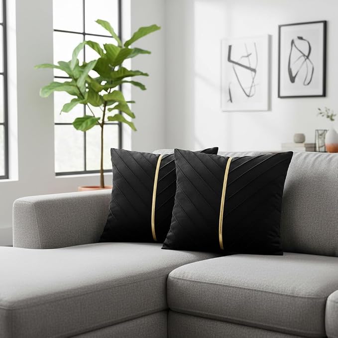 Velvet Throw Pillow Covers 20x20 inch Pack of 2 Gold Decor Black