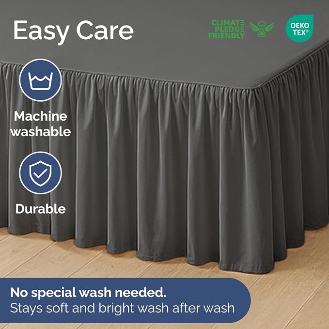 Bedskirt King Size Ruffle - Ruffled Bed Skirt - 12 Inch Drop - Charcoal | Bedskirt with Platform, Ultra-Soft Premium Hotel Quality, Wrinkle Free, Fade & Shrink Resistant, for Women, Men, Kids & Teens