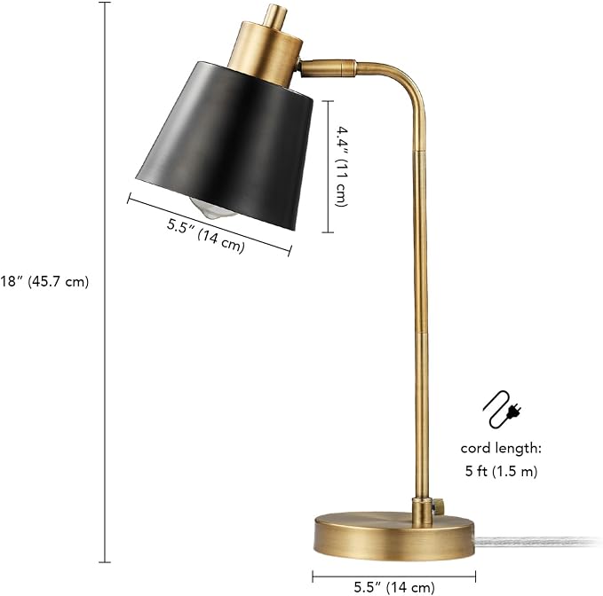 Globe Electric 18" Matte Brass Desk Lamp with Matte Black Metal Shade