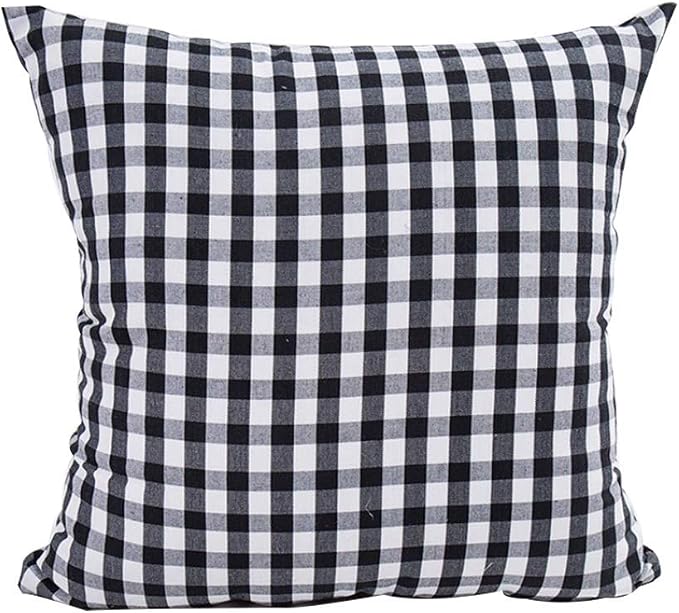 HOPLEE Outdoor Pillow Covers 16x16 Black and White Pillow Covers Buffalo Plaid Stripe and Gingham Design 16x16 Inches Set of 4