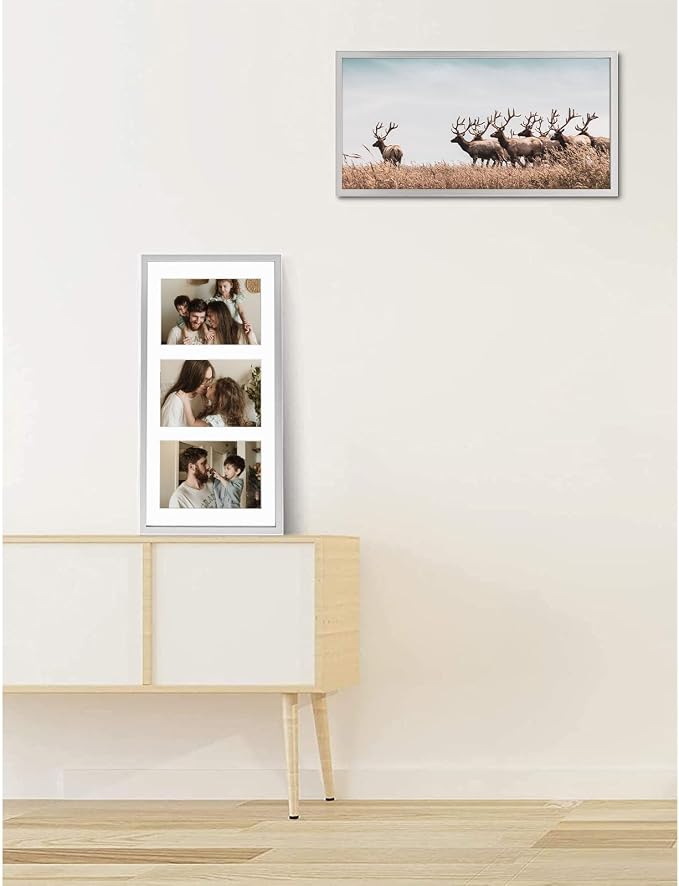Golden State Art 7x14 Collage Frame w/Mat for 3 4x6 Photos Silver 1 Pack