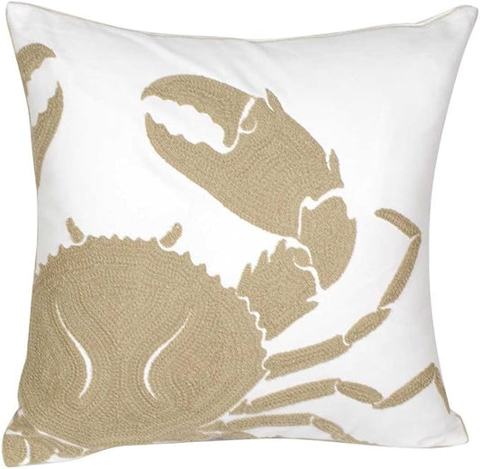 Embroidered Crab Throw Pillow Cover,Square 18 Inches Decorative Crab Canvas Pillow Cover for Nautical Style Deco by (Wheat-Crab-New)