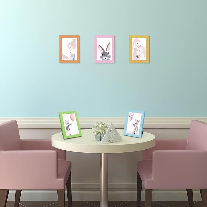 4x6 Colorful Picture Frame Set of 2, Wall Gallery 4 x 6 Glitter Photo Frames, Sparkle Cute Fun Artwork Frame for Wall or Tabletop （Blue）