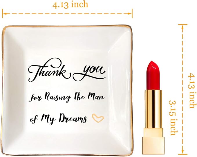 HOME SMILE Mother in Law Gitfs from Daughter in Law-Mother of Groom Gifts From Birde Ring Trinket Dish Jewelry Tray - Thank You for Raising The Man of My Dreams, Wedding Gifts, Bridal Shower Gifts