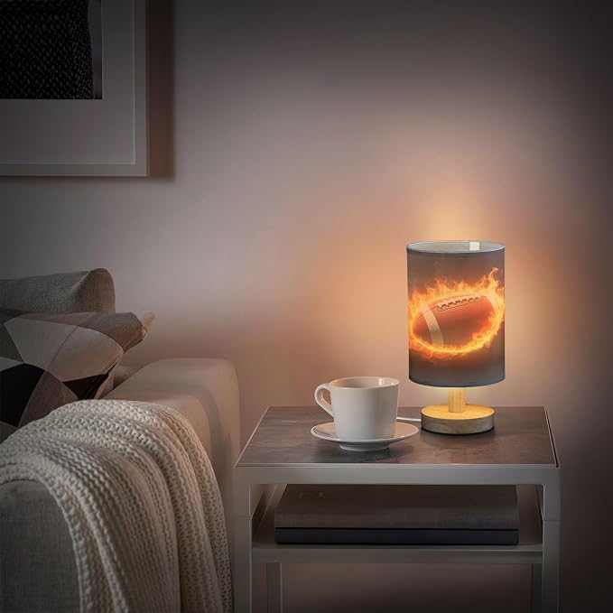 ALAZA Funny American Football Ball Decor Bedside Table Lamp with USB Port for Bedroom Nightstand Office Desk LED Bulb Included