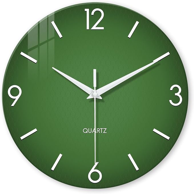 XFM Modern Green Wall Clock 14 Inch Silent Non-Ticking | Battery Operated Simple Minimalist Quartz Decorative for Living Room Bedroom Office Decor