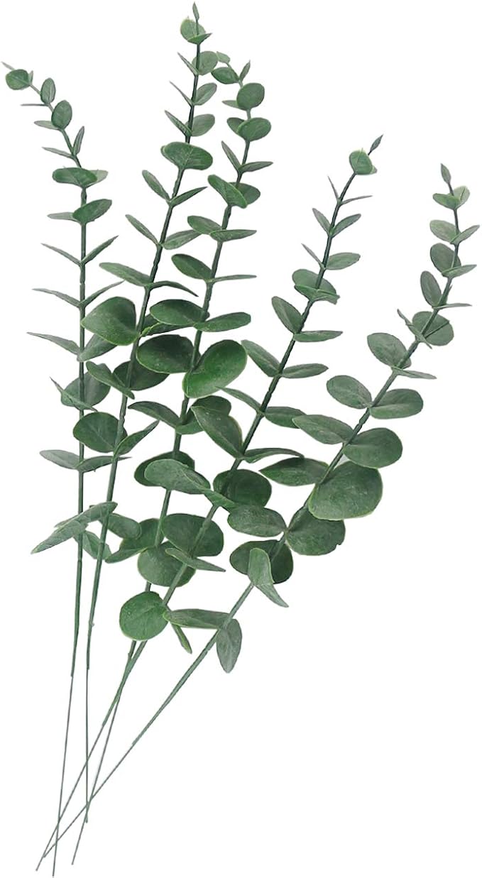 Tinsow 10 PCS Real Touch Leaf Artificial Eucalyptus Stem Faux Eucalyptuses Wedding Bouquet Centerpiece Home Decor (Green, 10)