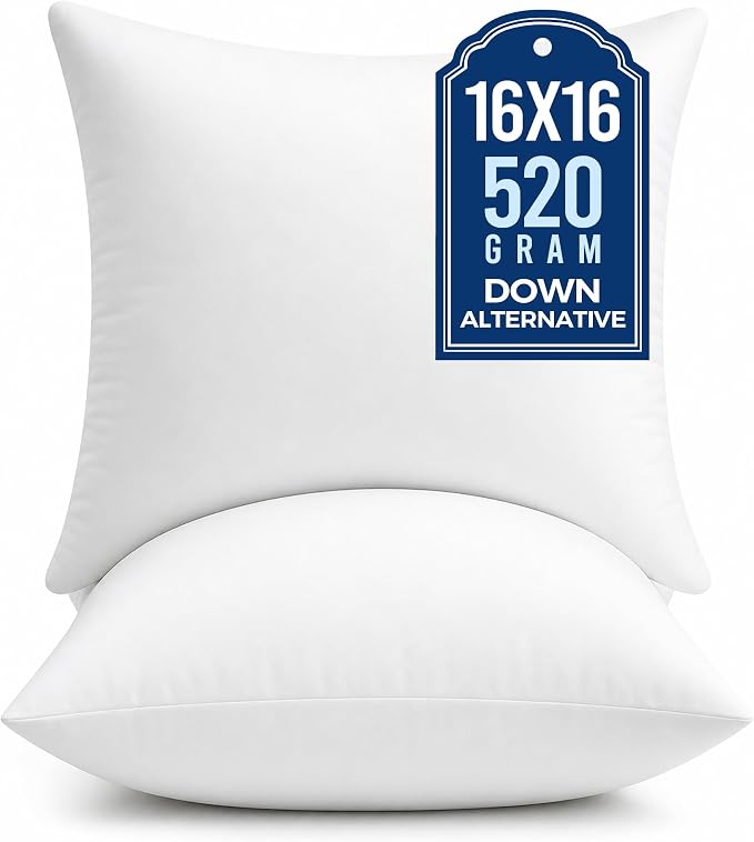 puredown® 16x16 Throw Pillow Inserts, 2 Pack Fluffy Pillow Inserts Form Sham Stuffer, Square Decorative Throw Pillows for Couch, Sofa, Bed and Home Decor