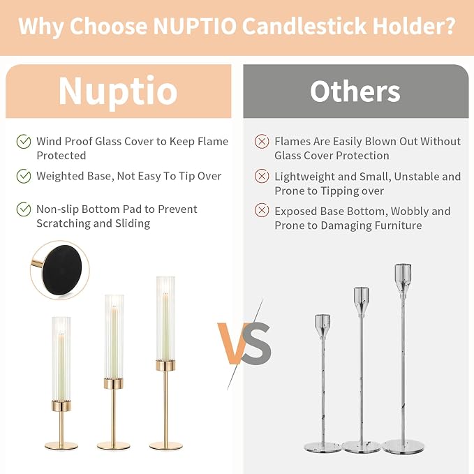 NUPTIO Tall Candlestick Holders for Centerpiece, Hurricane Candle Holder