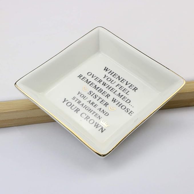 JoycuFF Inspirational Gift for Sister - Sister Gifts for Birthday, Christmas, Mother's Day - Trinket Dish Decorative Ring Dish Jewelry Tray Home Decor