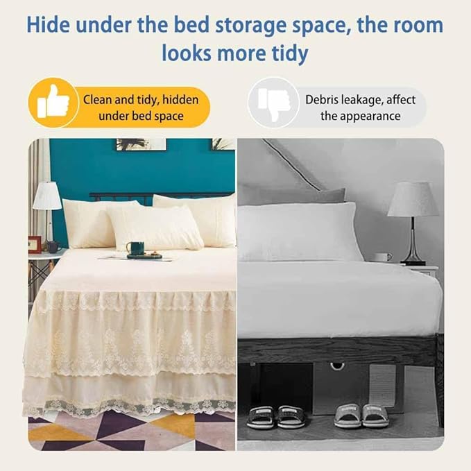 Double Lace Bed Skirt for Full Bed - 17in. Drop, Easy Fit Ruffle Bedskirt Wrap Around Bed Skirt, Anti Wrinkle & Fade Resistant