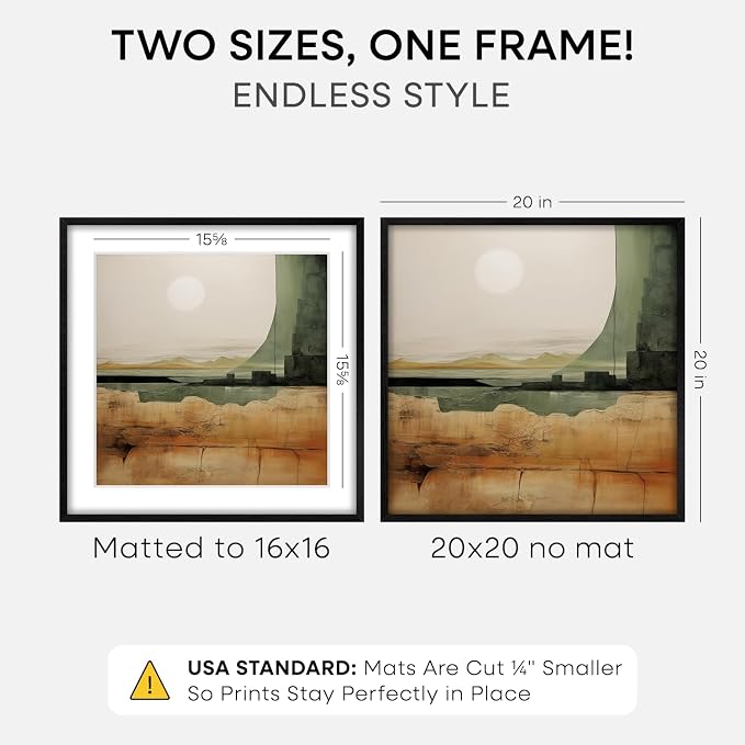 Homeforia 20x20 Black Oak Picture Frame, High-End Wood, 16x16 Mat, Glass