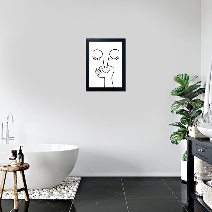 Black and White Bathroom Decor Bad Smell Humorous Wall Art Funny Canvas Print Guest Toilet Bathroom Sign Framed Modern Minimalistic Painting Artworks for Wall