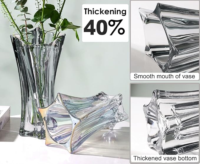 Crystal Glass Vase – Heavy Crystal Vase for Flowers with Weighted Bottom, Thick Durable Decorative Vases for Modern Home Decor, 9.8″ 3.5lb Clear Centerpiece (Transparent)