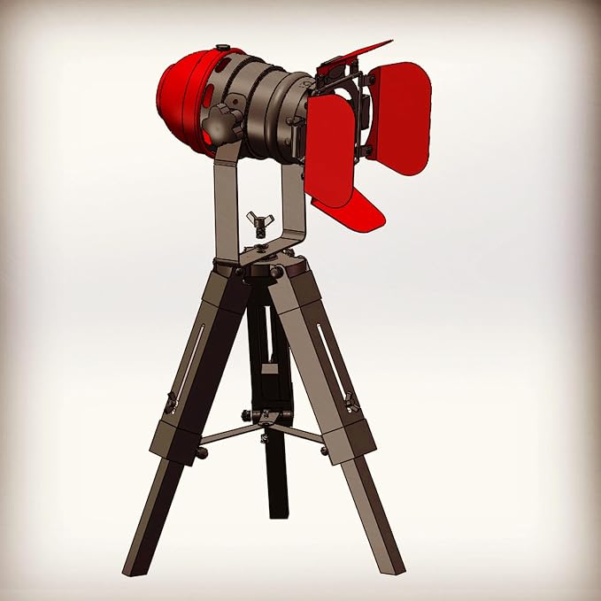 Vintage Black w/Red Retro Tripod Adjustable Table lamp,Nautical Teatre Retro Spotlight,Industrial Decor Wooden Light Fixtures,Cinema Movie Props for Living Room Bedroom Office bar Lighting