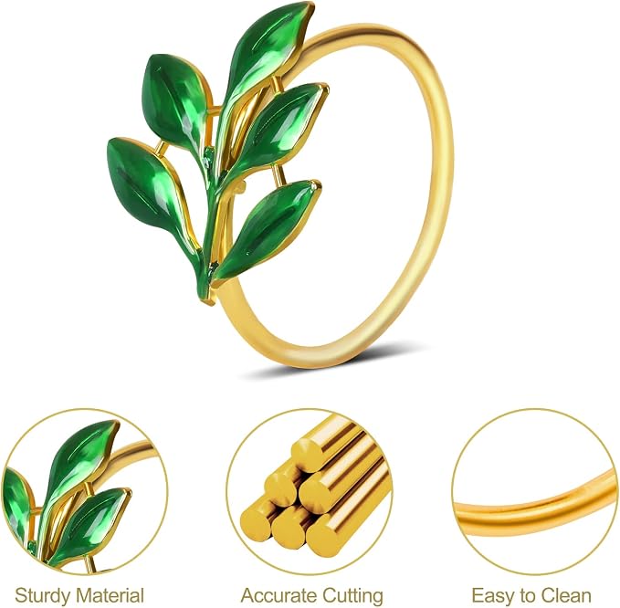 KPOSIYA Napkin Rings Set of 20 Hollow Cut Metal Napkin Holder Dinning Table Setting for Wedding Party Banquet Christmas Dinner Delicate Serviette Buckles Decor (Ye Zi-Green 20