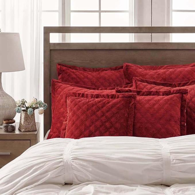 Standard Pillowcases 20X26 Set of 2 Pillow Cover with Envelope Closure Rectangular Quilted Pillow Cases Soft Decorative Texture Pillow Sham for Bed, Red