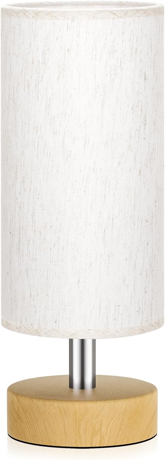 Table Lamp for Bedroom（Cream Shade - Wood Base, 11.6" Inline Control）
