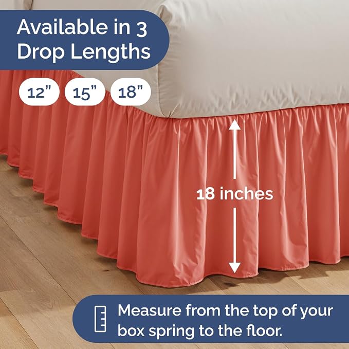 Bedskirt Full Size Ruffle - Ruffled Bed Skirt - 12 Inch Drop - Coral | Bedskirt with Platform, Ultra-Soft Premium Hotel Quality, Wrinkle Free, Fade & Shrink Resistant, for Women, Men, Kids & Teens