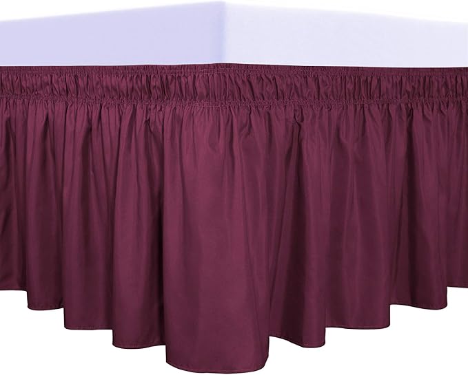 PureFit Wrap Around Ruffled Bed Skirt, Wine, Queen/King - 22" Drop | Wrinkle Free Bedskirt Dust Ruffles, Easy to Put On Frame Cover with Adjustable Elastic Belt