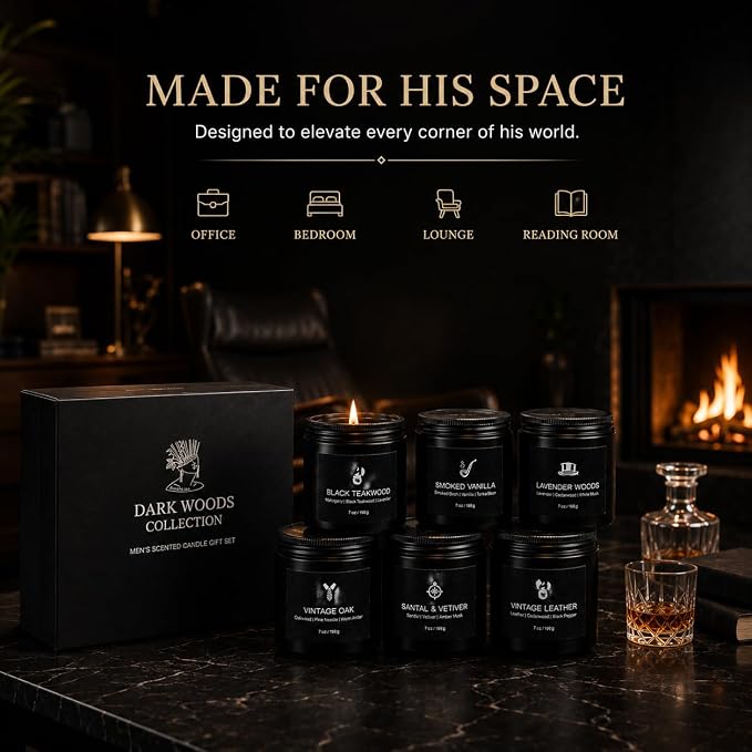 Scented Candles for Men, 6 Masculine Scents Set, 42oz Total