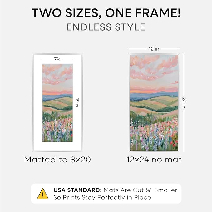 Homeforia 12x24 Silver Picture Frame, High-End Metal, 8x20 Mat, Glass