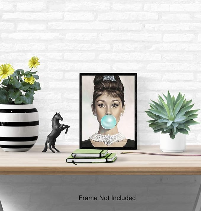 Audrey Hepburn Wall Art - Blue Audrey Hepburn Poster - Holly Golightly - Glam Wall Art - Vintage Movie Poster - Gift for Women, Her, Wife, Woman - Pop Art Wall Decor -Unframed