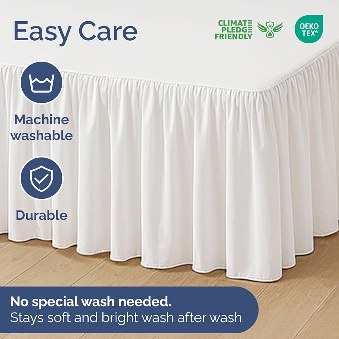 Bedskirt King Ruffle - Ruffled Bed Skirt - 12 Inch Drop - Antique White | Bedskirt with Platform, Ultra-Soft Premium Hotel Quality, Wrinkle Free, Fade & Shrink Resistant, for Women, Men, Kids & Teens
