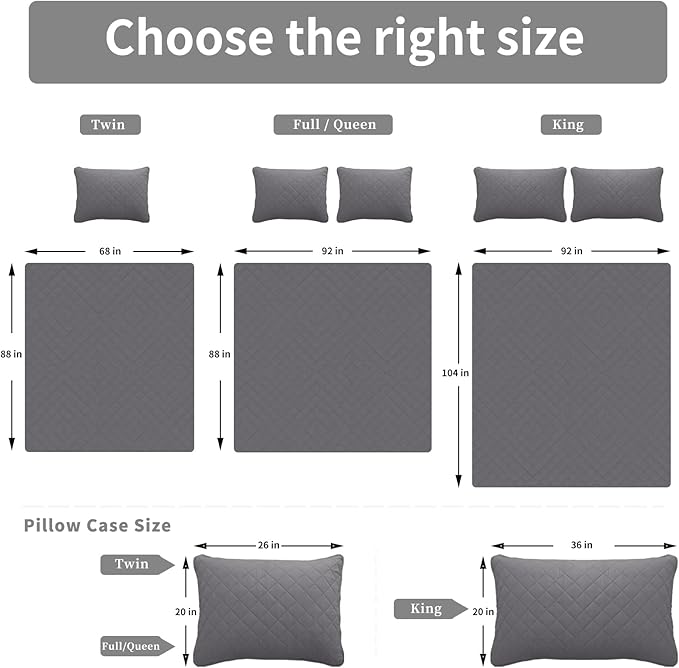 Easy-Going Reversible Quilt Set Twin, Bedspread with 1 Shams | Gray/Light Gray, Lightweight Microfiber Bed Comforter, 1 Quilt + 1 Pillow Shams, All-Season Coverlets for Bedroom