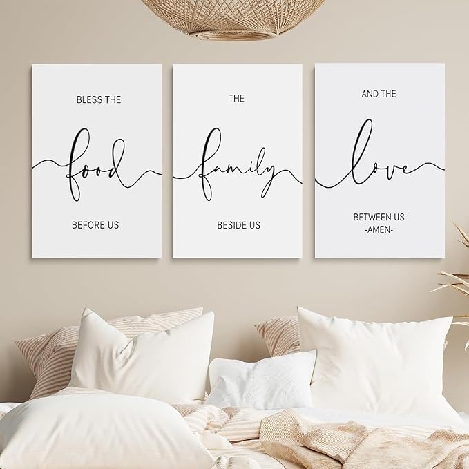 GUBIYU Dining Room Wall Decor Dining Room Decor Pictures for Kitchen Wall Art Sign Canvas Prints Bless the Food Before Us Wall Decoration,Rustic Farmhouse Home Living Room Bedroom Wall Decor 12"X16"